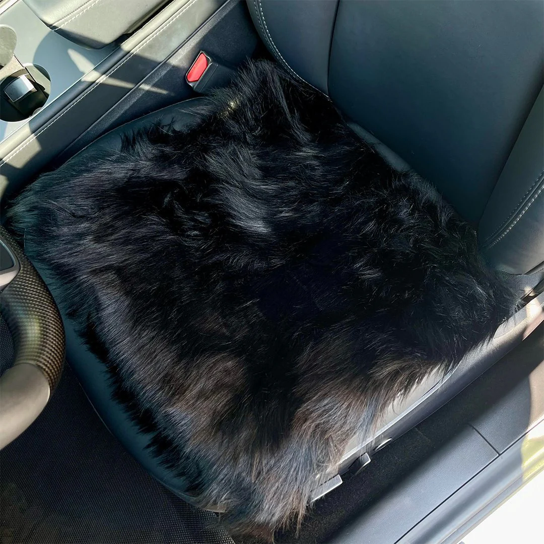 Faux Sheepskin Seat Covers, Headrests, & Pillows Front & Rear - Black (SET OF 7) - Image 7