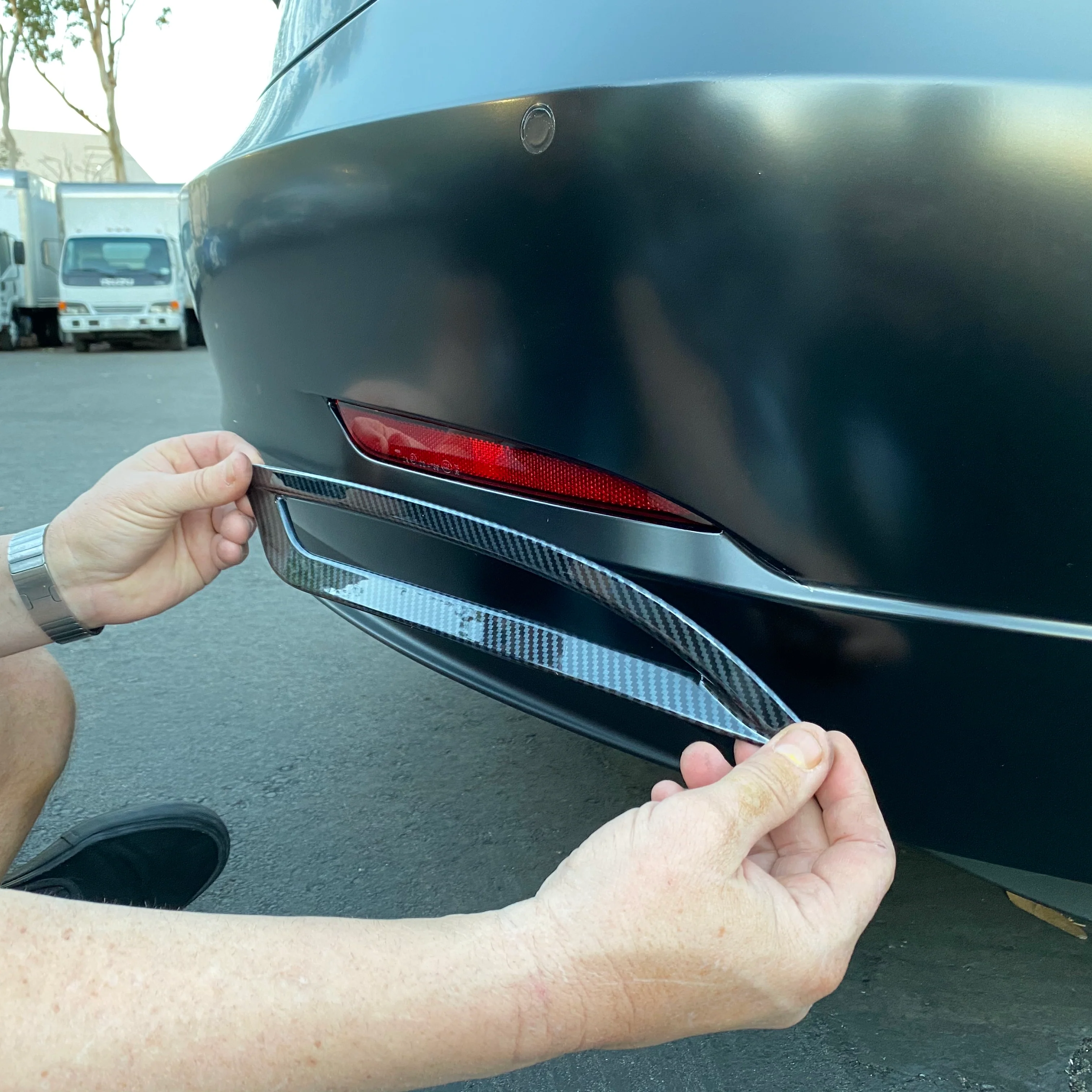 Model 3 Rear Bumper Reflector Frames (1 Pair) - Hydro Carbon Fiber Coated - Glossy - Image 4