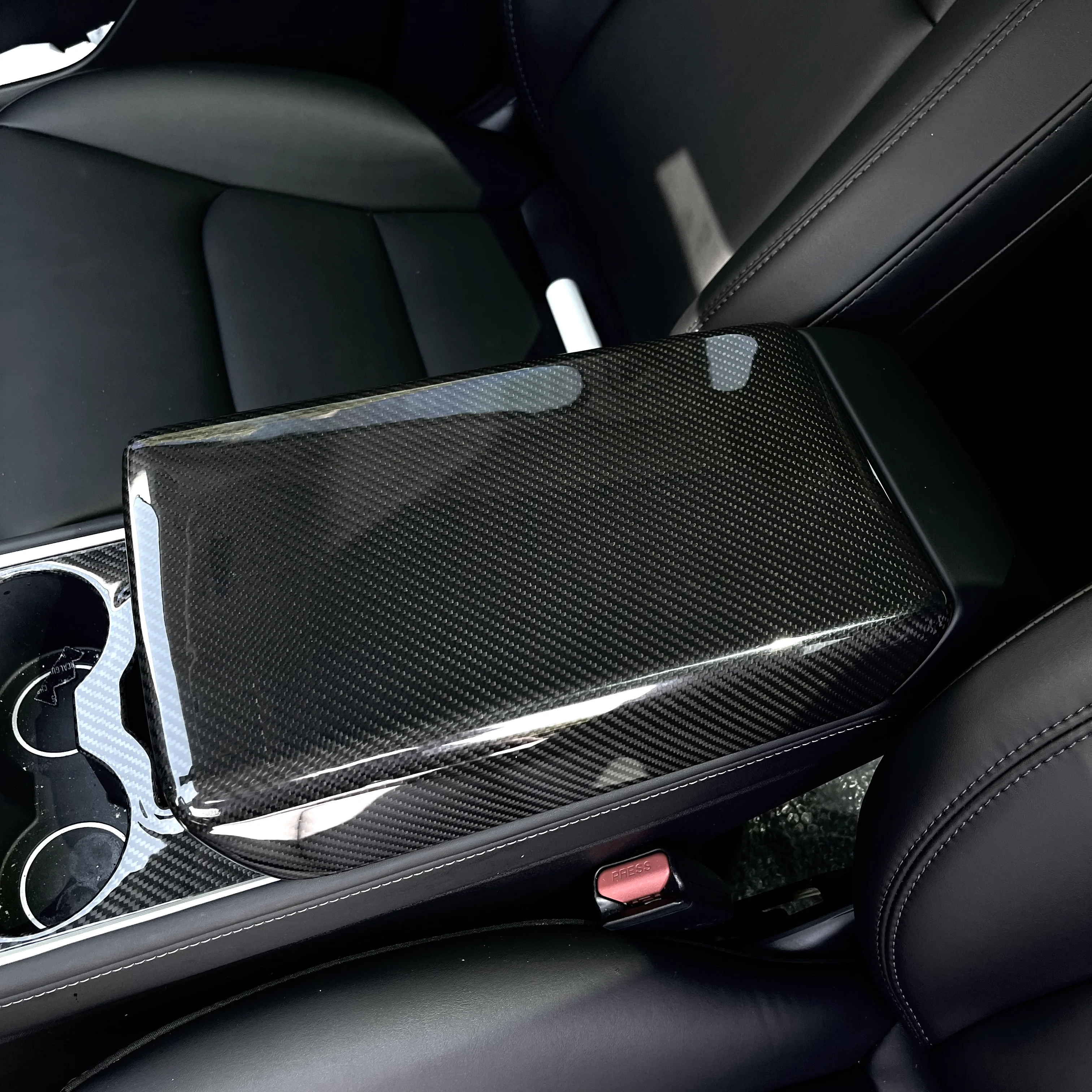 Model 3 & Y Armrest Overlay - Real Molded Carbon Fiber - Image 4