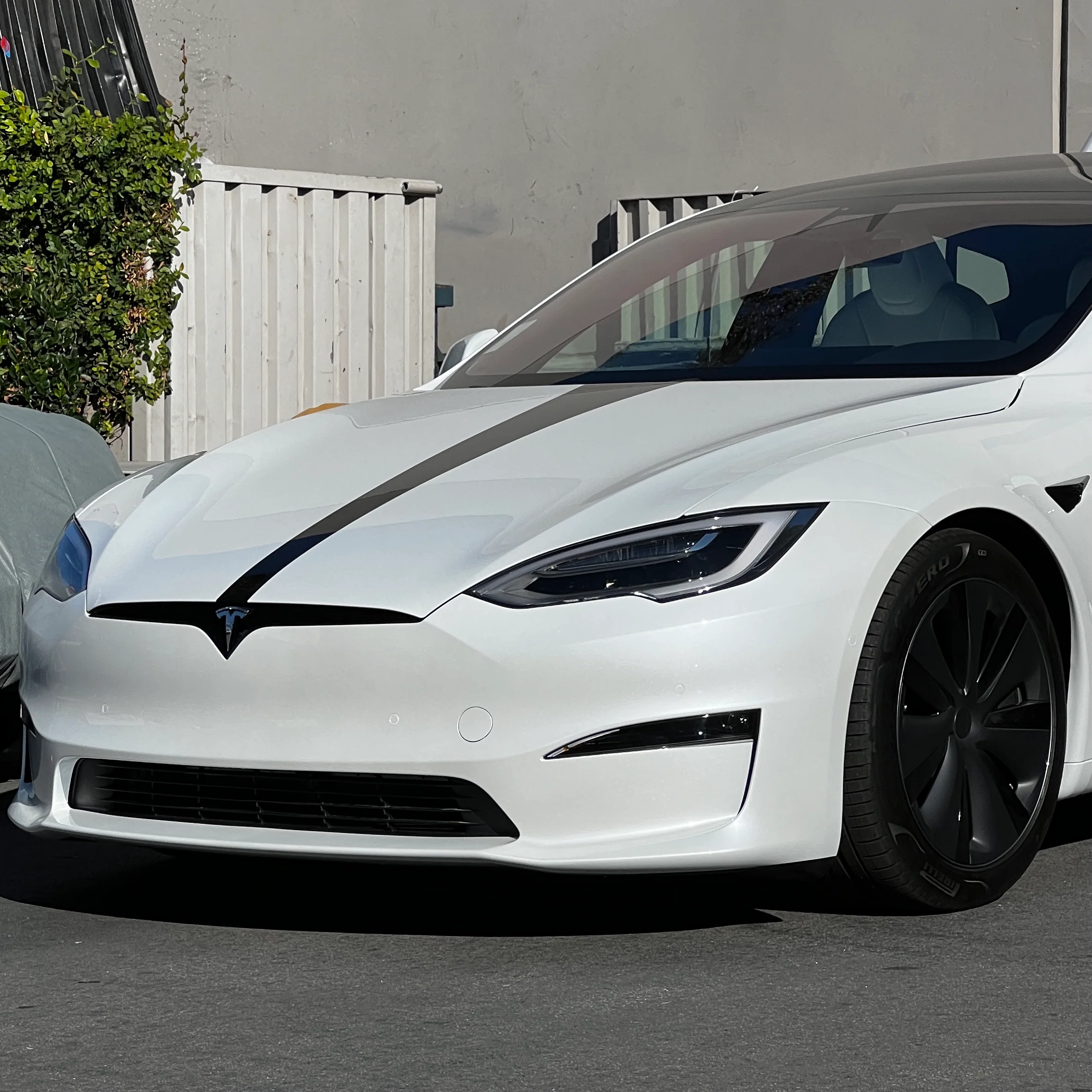 Model S Hood Racing Stripe Ultimate Plus Black PPF - Image 6
